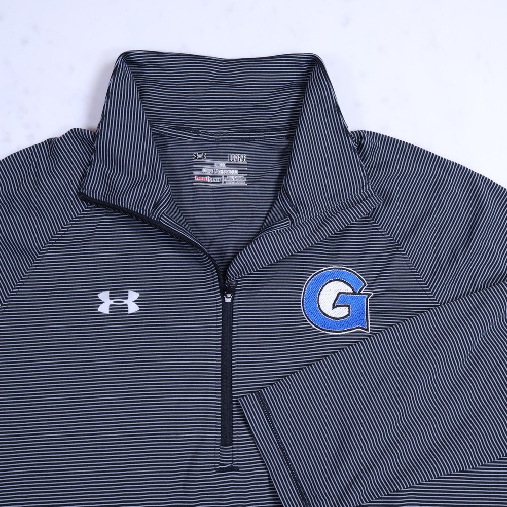 Under Armour Georgetown Mens Quarter Zip Pullover Stripe Black Grey Large